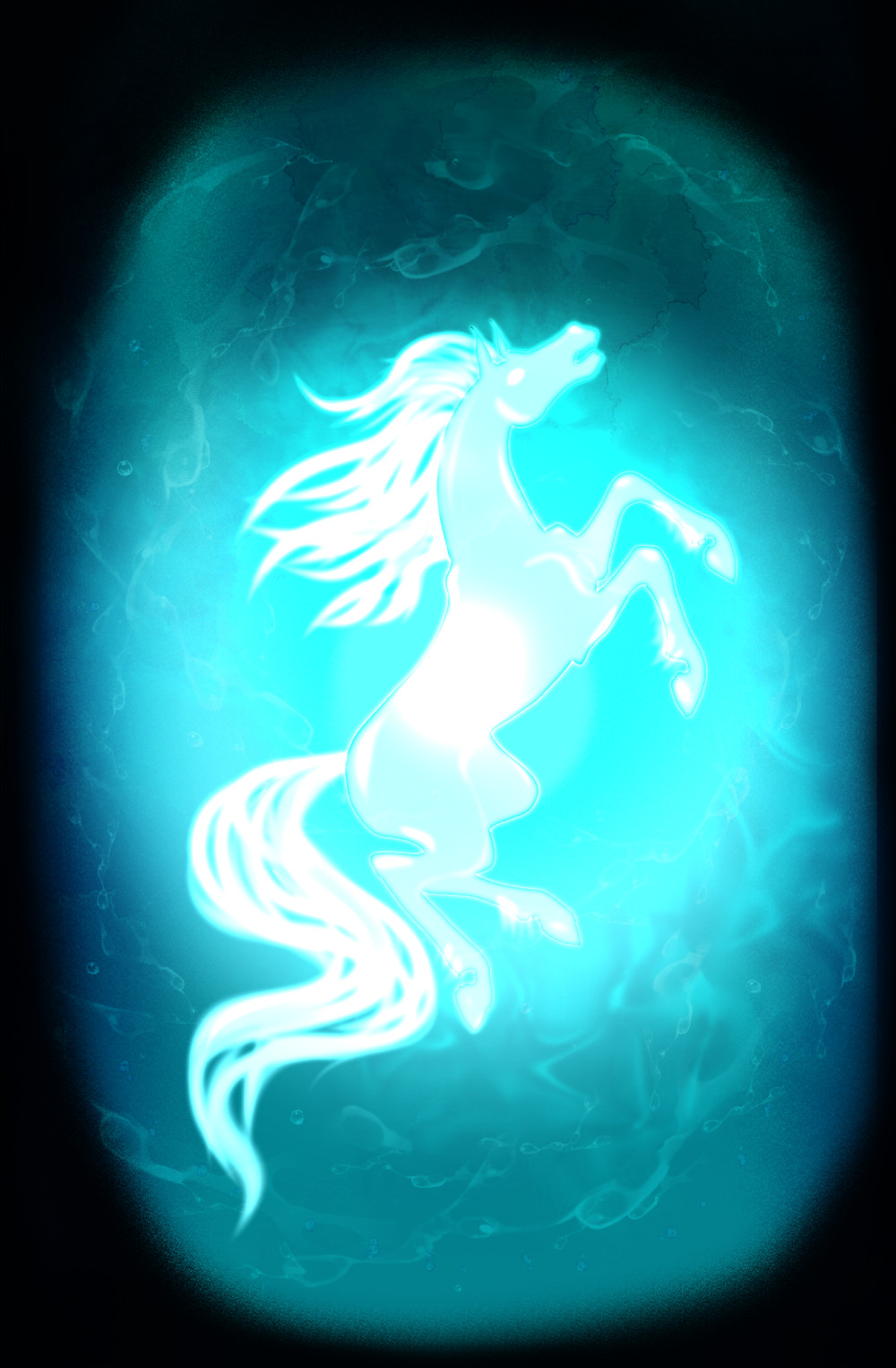 A glowing horse underwater.