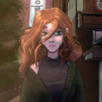 Kiera's face in the dusk light.