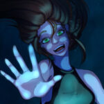 A woman struggling underwater.