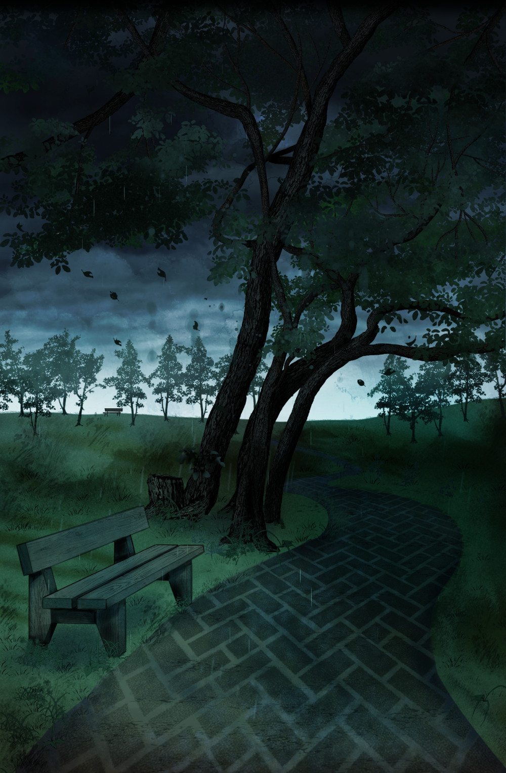 A park on a rainy day